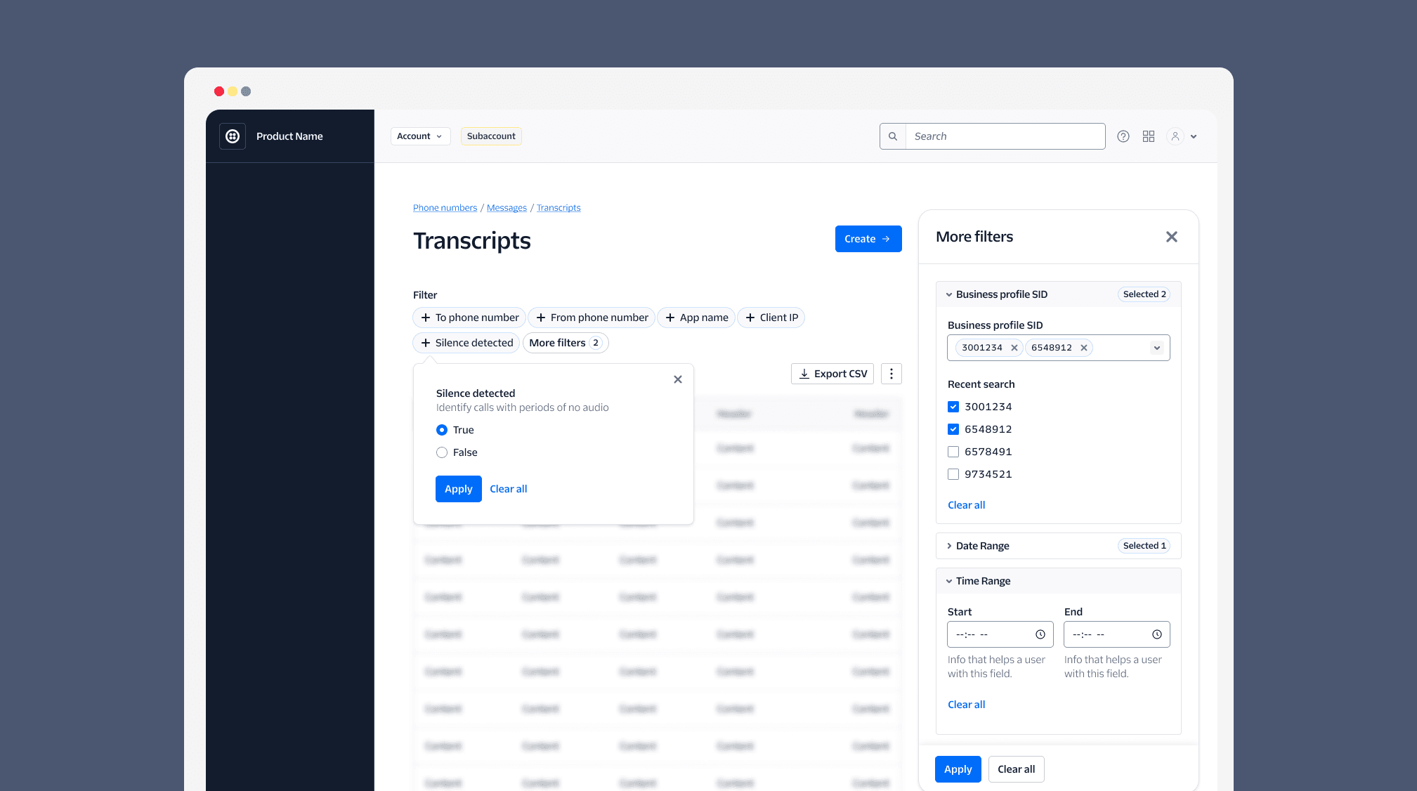 a demo page with filter pattern